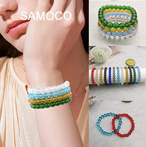 Samoco 24Pcs 8Mm Beaded Stretch Bracelet Handmade Round Glass Bracelet For Women Multicolor Matte Beads Elastic Bracelet #TOP4