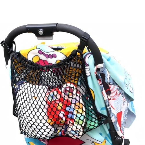 Ymeibe Stroller Caddy Organizer Extra Large Storage Space, Universal Fit Cargo Net Mesh Hanging Bag for Stroller Caddy Accessories Carrying Diaper and Snacks