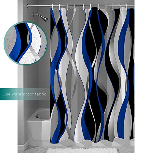 Idowmat Shower Curtain Microfiber Waterproof Fabric Shower Curtain Set With Hooks Gradient Abstract Lines Blue Gray Shower Curtains For Bathroom Showers, Stalls And Bathtubs, 72X72 Inch #TOP2