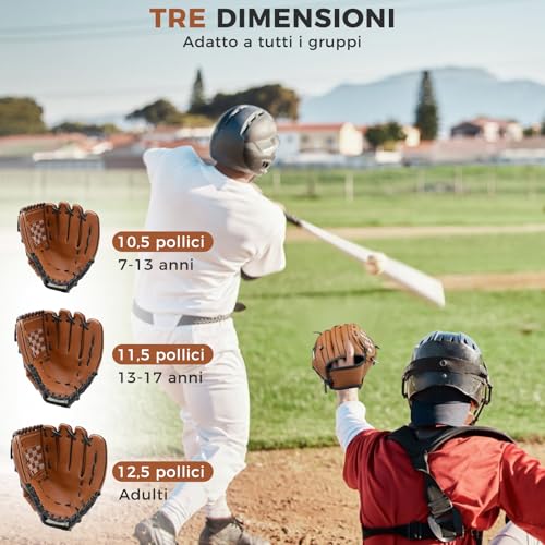 LeapBeast Baseball Handschuhe, Softball Handschuhe mit 1 Ball, Baseball Training Wettbewerb Handschuh Verdicken Dauerhaft Softballhandschuhe für Kinder Erwachsene (Braun, 10,5 Zoll)