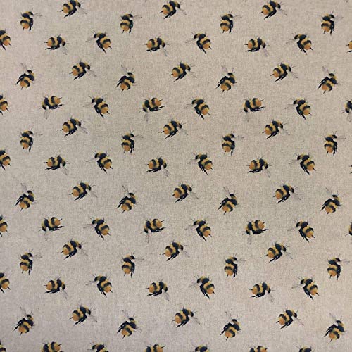Tela de lino 100 % color crema, negro y amarillo, impresión digital, diseño de abejorro, para cortinas de tapicería, persianas, colchas, patchwork, cojines, confección de vestidos y bolsas, 46 cm x 58