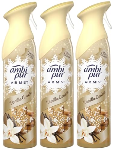 3 X 185 ml Ambi Pur Air Mist Air Freshener Spray - Vanilla Cookie
