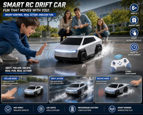 Image of RC Intelligent Sensor Car for Kids | 2.4GHz Remote Control Mini Car with Gesture Control, Auto Follow & Track Drawing | LED Lights, Music | Educational Racing Toy Gift (Multi Color)