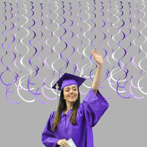 Image of 36Pcs Purple Hanging Swirl Decorations Ombre Purple Felt Swirl Streamer Spiral Ceiling Garland for Lavender Lilac Violet Birthday Wedding Bachelorette Graduation Holiday Hen Party Supplies