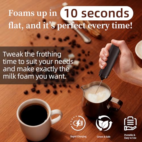 Electric Milk Frother Rechargeable with Cover, Portable Coffee Whisk Frother Black, Compact Electric Beverage Stirrer Wand for Latte, Cappuccino, Kitchen, Outdoor - image 4