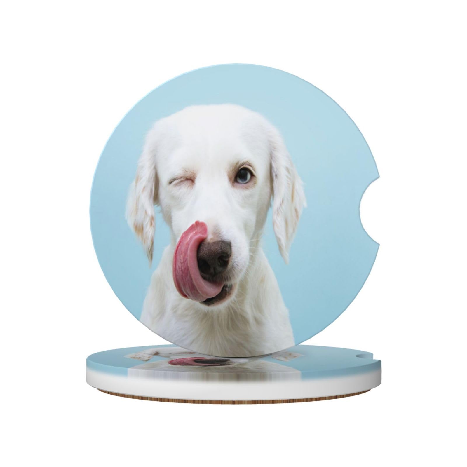 Funny Labrador, Car Cup Holder Coasters 2 Pack, Absorbent Ceramic Car Coasters with Non Slip Cork Base