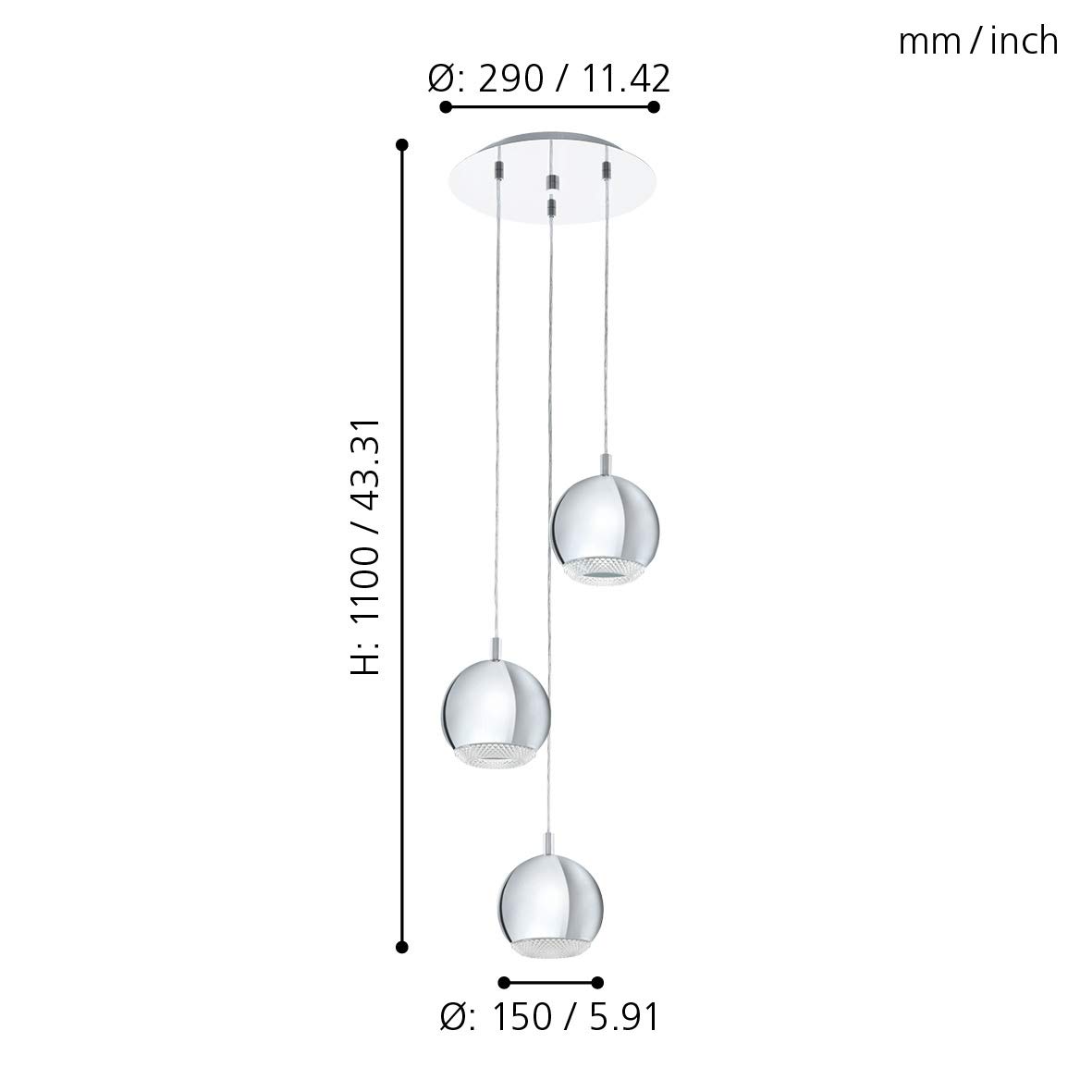 Eglo Lámpara colgante LED Conessa, 3 luces, metal y plástico, para comedor