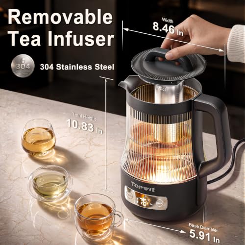 Image of TOPWIT 1.6L Smart Glass Electric Kettle with Temperature Control | Removable Stainless Steel Tea Infuser, Digital Touchscreen, 12 Hours Keep Warm, Auto Shut-Off, Ideal For Family Use, Grey