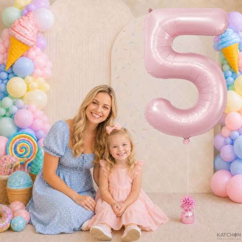 Image of KatchOn Pastel Pink 5 Balloon Number - 40 Inch | 5 Birthday Decorations