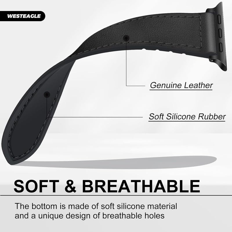 Image of Magnetic Leather Bands Compatible with Apple Watch 49mm 46mm 45mm 44mm 42mm | Genuine Leather with Magnetic Buckle for iWatch Ultra 2 Ultra SE Series 10 9 8 7 5 4 3