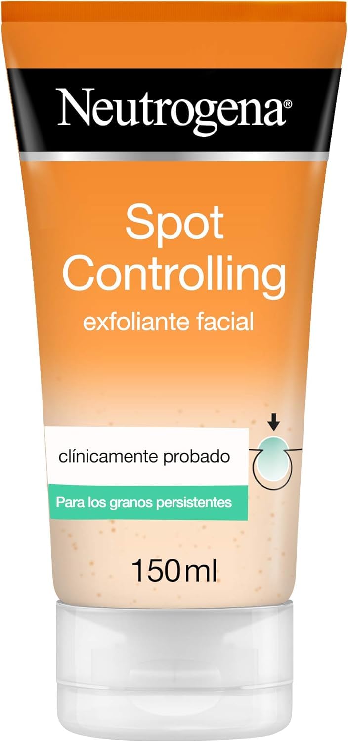 Neutrogena Gel Exfoliante Facial Spot Controlling, con Ácido Salicílico, Piel Propensa al Acné, Limpiador, Oil-Free, 150 ml
