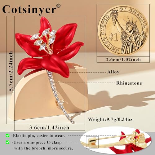 Image of Red Rose Brooch for Women - Elegant Costume Jewelry Pin for Dresses, Hats & Scarves