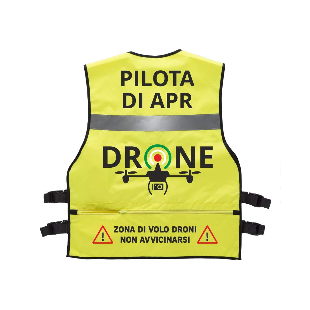 Fashion Graphic Gilet Multitasche Serie Professionale Pilota di Apr Drone Operatore Assistente Tecnico Video Sapr Alta Visibilità Catarifrangente Conforme Enac (Giallo Pilota di Apr)