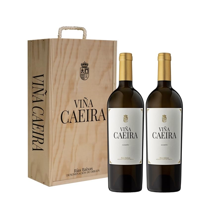Estuche regalo vino Albariño - 2 botellas de Viña Caeira Albariño en caja de madera - ideal para regalar