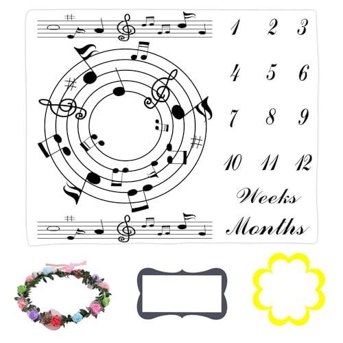 Image of Music Themed Baby Milestone Blanket Pentagram Baby Month Blanket 48x40 Inch Newborn Mom Gift Record Baby Growth Props BTLSLY1044