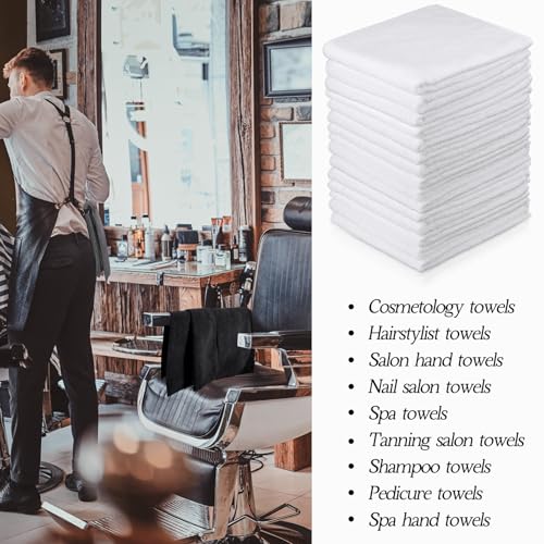 Image of Shimeyao 40 Pack Bleach Proof Towels Microfiber Absorbent Resistant Hair Hand Towels Bulk Quick Dry for Barber Gym Bath Spa Shaving (Black White Grey,16 x 29 Inch)