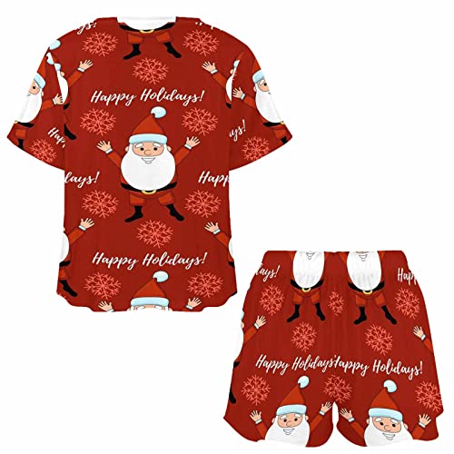 Interestprint Happy Holidays, Santa Claus Women's Short Sleeve Shorts Soft Lounge Sets Two Piece Pajama #TOP1