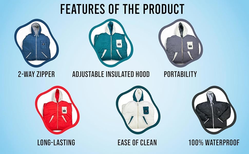 Bolsa de dormir portátil Thermotuff con capucha dual, mangas largas, bolsillos y cordón ajustable - ideal para camping, senderismo en clima frío y como manta para estadio miniatura 2