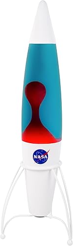 Fizz Creations Lámpara de cohete inspirada en la NASA. Lámpara de decoración espacial con acabado mate con líquido azul y cera roja. 16.9 in de