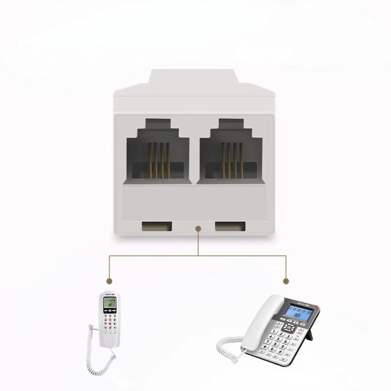 Telefonleitungsverteiler, Premium-Telefonbuchsen-Splitter, 2-Wege-RJ11-6P4C-Adapter für Festnetztelefon (1 Splitter + 12,7 cm Kabel), kompatibel mit Faxgerät, Heim-/Bürotelefonen