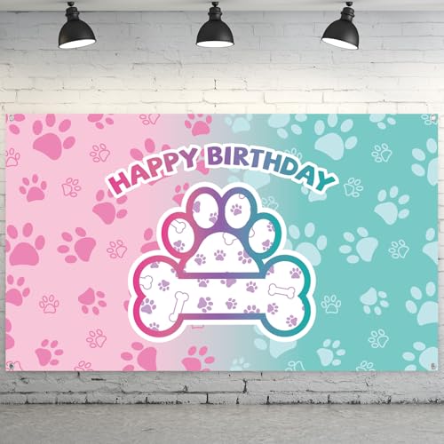Newwiee 6 X 3.6 ft Dog Theme Birthday Banner Backdrop Background, Paw