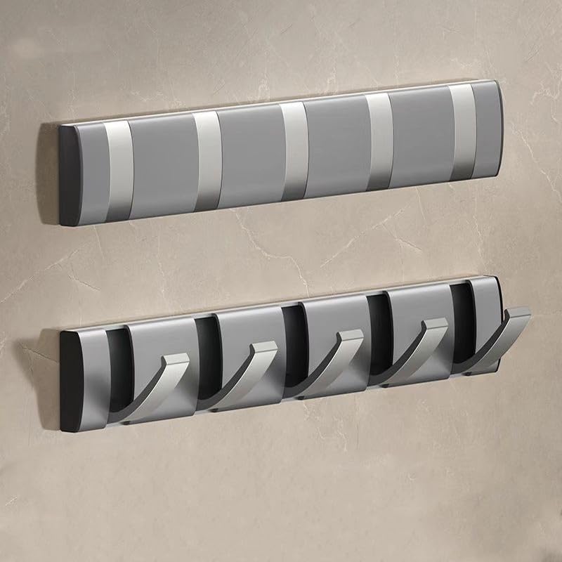 Shozafia Wall Mounted Coat Rack with Folding Hooks, Space-Saving, Modern, Sleek Flip Wall Mount Coat Hanger for Coats, Purses, Scarfs (Black,4 Hooks)