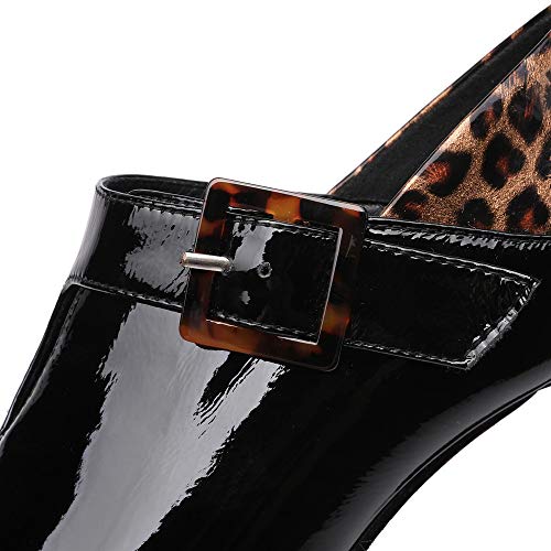 TinaCus Women's Handmade Patent Leather Elegant Pointed Toe Buckled Mid Heel Pumps with Leopard Print3