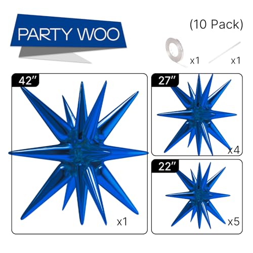 Image of PartyWoo Navy Blue Star Spike Balloons 10pcs Explosion Foil Mylar Balloons | 42 27 22 Inch for Gender Reveal Graduation Bachelorette Birthday Baby Shower Bridal Shower Anniversary Party Decorations