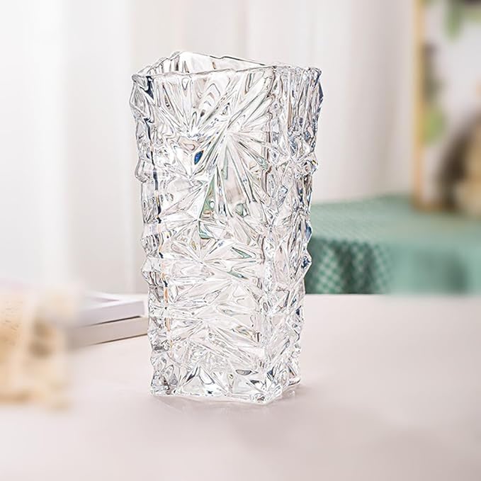 Buy Red-Rubby Glass Diamond Cut Flower Pot, Crystal Clear Vase for