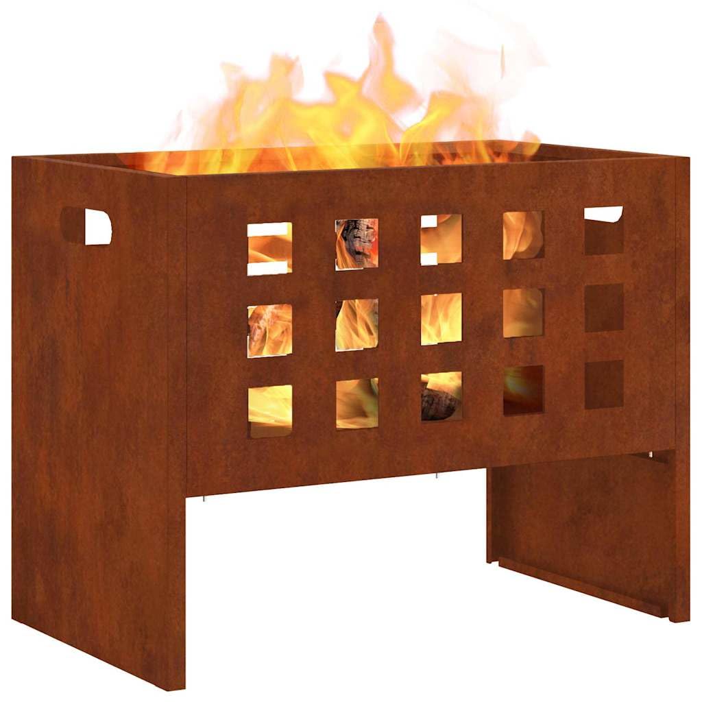 Cestino per focolare esterno portatile in acciaio per balcone e terrazza, moderno braciere 50 x 30 x 40 cm, colore marrone, ideale per campeggio e giardino con design aperto