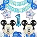 Globos Cumpleaños 1 año, Decoraciones de Cumpleaños de Mickey Mouse, 1er Cumpleaños Bebe Azul Globos Decoraciones de Fiesta Temática Azul de Mickey Globos de Confeti de Latex Boy