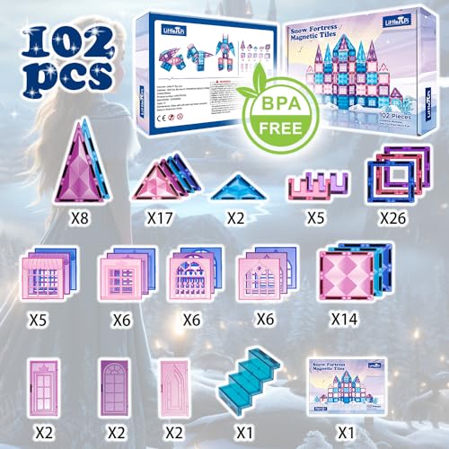 Little Pi LPMTFR102 102Pcs Frozen Princess Castle Magnetic Tiles Building Blocks - 3D Diamond Blocks, Stem Educational Toddler Toys For Pretend Play, 4 Year Old Girl Birthday Gifts Kids Ages 3 5 6 7 8 thumb #5