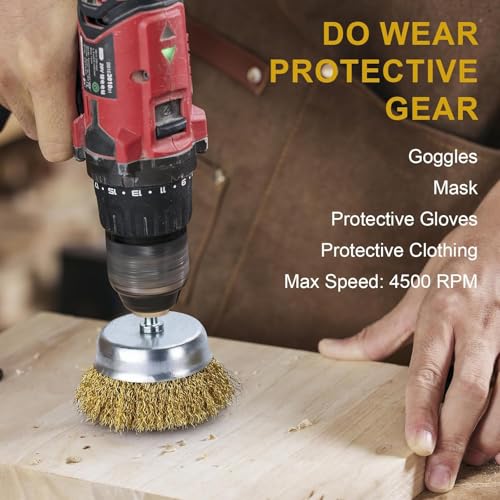 Image of Brass Wire Brush for Drill Rust Removal, Wire Wheel for Drill, Cup Brush and End Brush Set, Wire Brush Drills Attachments, 1 /4 inch Drill Shank, Carbon Steel Bristles (Brass Wire Brush, 28)