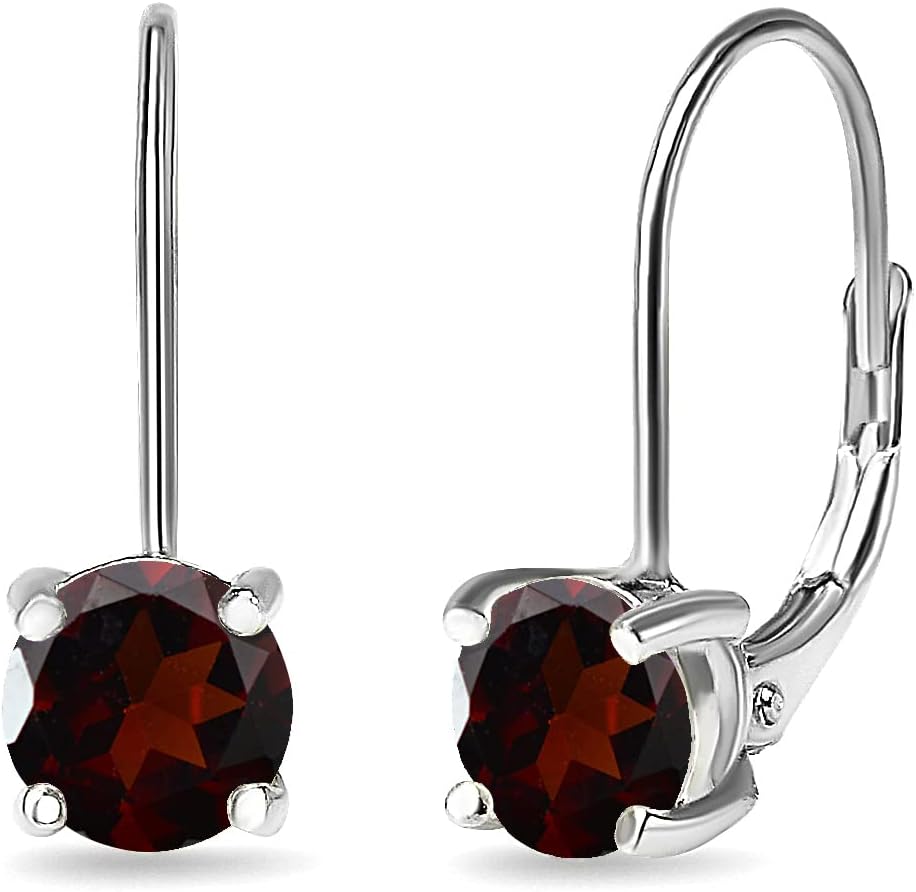 Earrings for Women, Birthstone Earrings, Genuine or Synthetic Gemstone, 6mm Round Leverback Earrings, Drop Earrings, Dangle Earrings for Women Sterling Silver Earrings Gold Flash