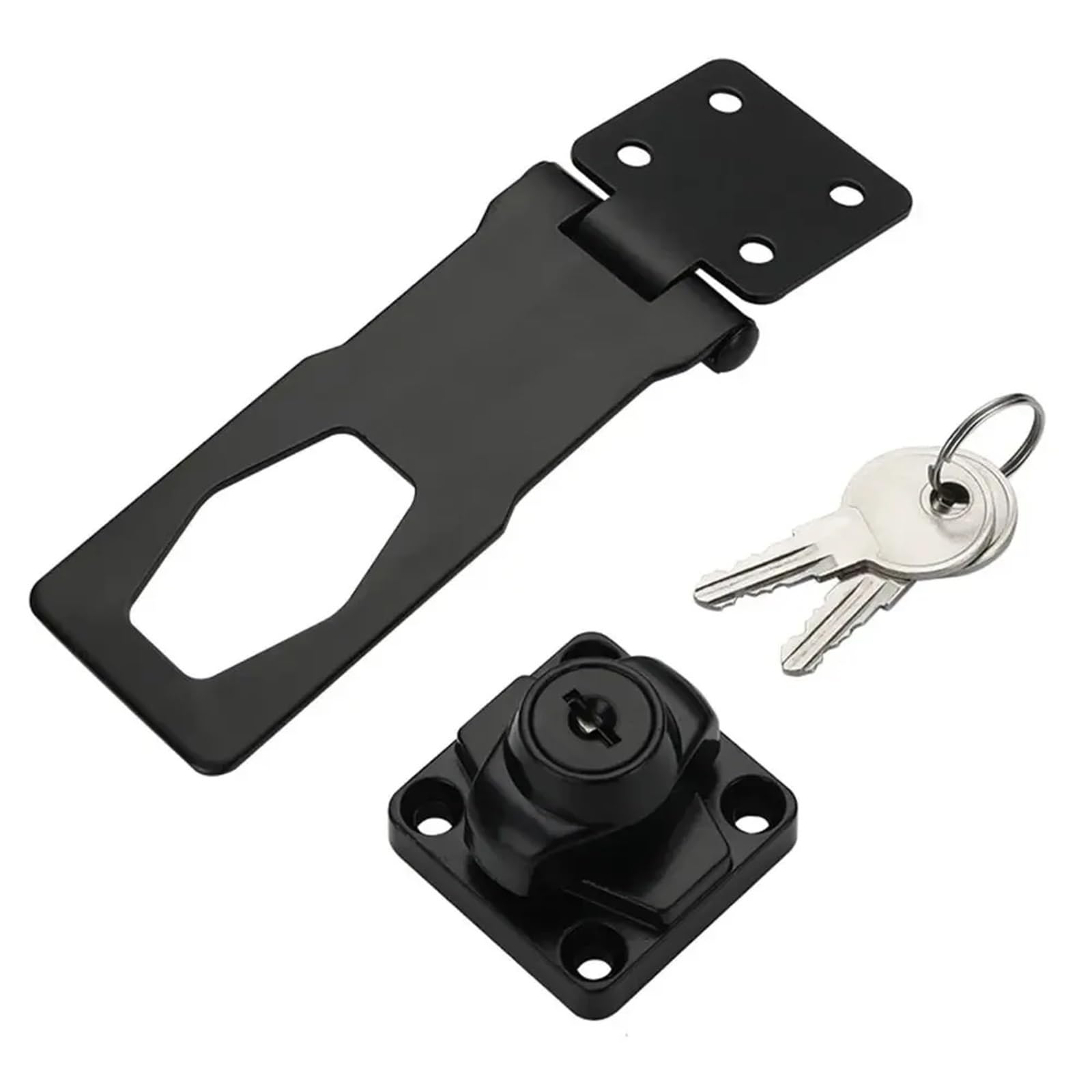 2 pezzi in lega di zinco con chiave Hasp Lock senza punzonatura antieffrazione Home Office Fibbia sicurezza capannone armadio cassettiera serratura porta in legno(4 inch-Black)