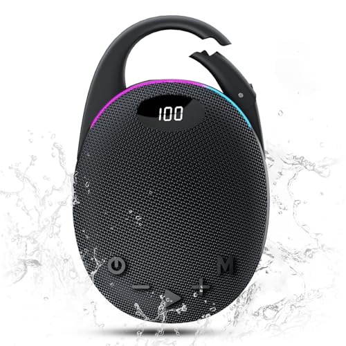 Portable Mini Bluetooth Speaker with HD Sound, LED Power Display, Big Pro Sound with Punchy Bass,Integrated Carabiner, 25H Playtime, Colorful RGB Lights, TWS pairing,Outdoor/Party/Travel, Gift Ideas