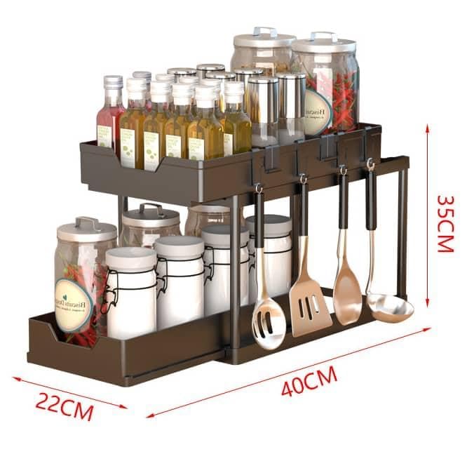 Image of Sink Organizer Rack Adjustable 2-Tier Shelf for Kitchen Cabinet, Expandable Storage Rack with Removable Panels,Professional for Kitchen Bathroom Carbon Stainless Steel (Black)