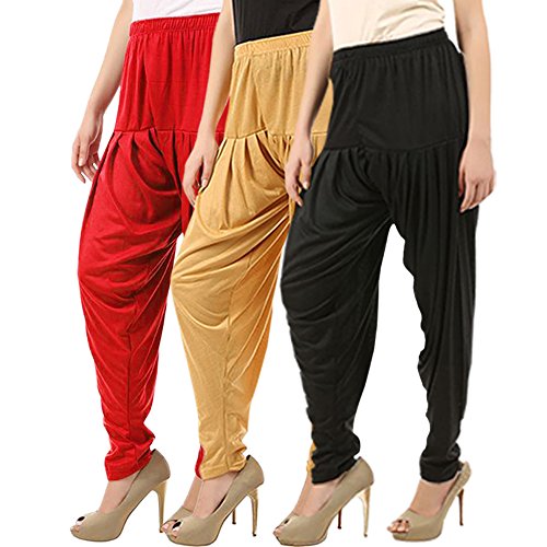 Image of Buy That Trendz Combo Offer (Pack of 3) Cotton Viscose Dhoti Patiyala Salwar Harem Bottoms Pants for Womens (Dark Skin