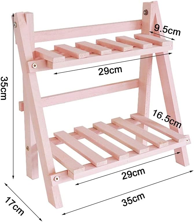 Wooden Plant Stand 2 Tier Flower Pot Display Shelf Rack for Desktop Balcony or Lienvironmental Coating(white-Dinosaur Doodle4)