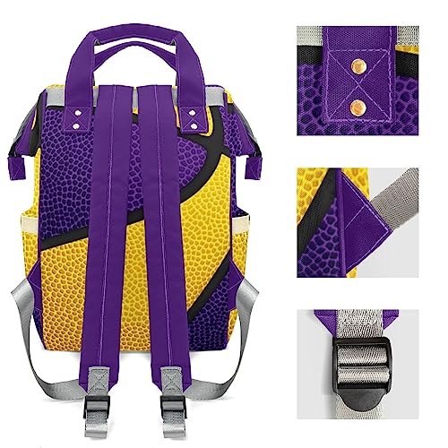 Personalized Purple Yellow Basketball Print Tote Bag Backpacks Custom with Text Mommy Bag Gift for Boy Girl4