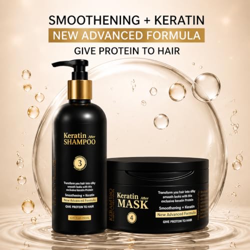 Image of Keratin After Care Shampoo & Mask Combo 250ml | Sulfate-Free Salon Grade System with Almond Oil, Jojoba & Shea Butter | Smoothening, Repair & Shine for Treated Hair