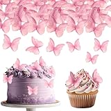 48 piezas de adornos de mariposa para tarta, adornos comestibles para tarta, adornos para cupcakes, decoración de mariposa para cumpleaños, decoración para tarta de cumpleaños de baby shower, rosa