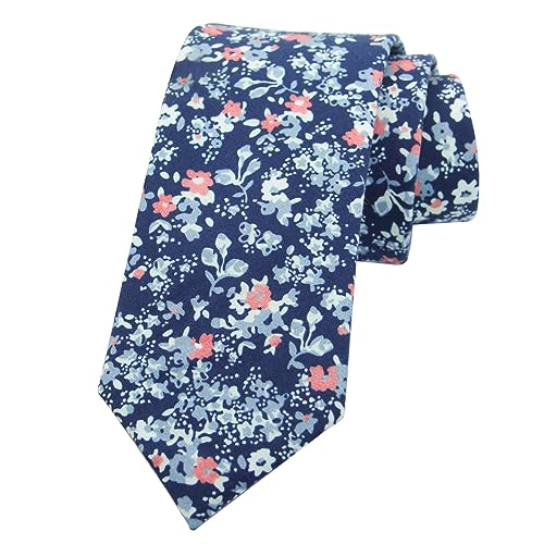 Image of Mantieqingway Men Skinny Tie Cotton Floral Necktie for Wedding Groomsmen Tie