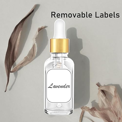 Miniatura 6 de Bumobum Frasco cuentagotas transparente de 1 oz, botellas cuentagotas de vidrio para aceites esenciales con tapa superior dorada, botella de tintura