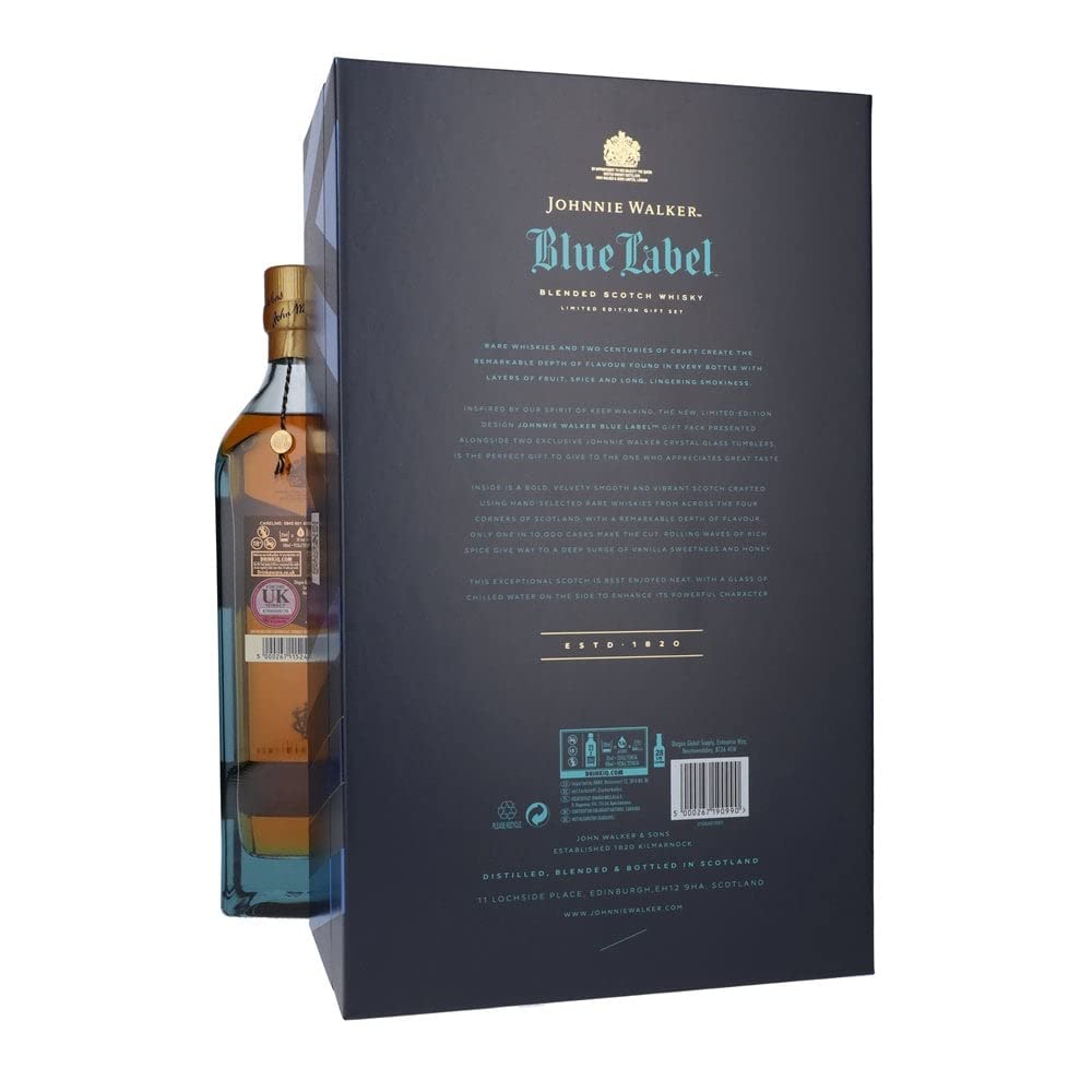 Johnnie Walker Blue Label | 40% Vol | 70cl | Blended Scotch Whisky | Vanilla & Honey | Dark Chocolate | Gift Set With 2 Crystal Tumblers | Great For Drinks Connoisseurs - View #5