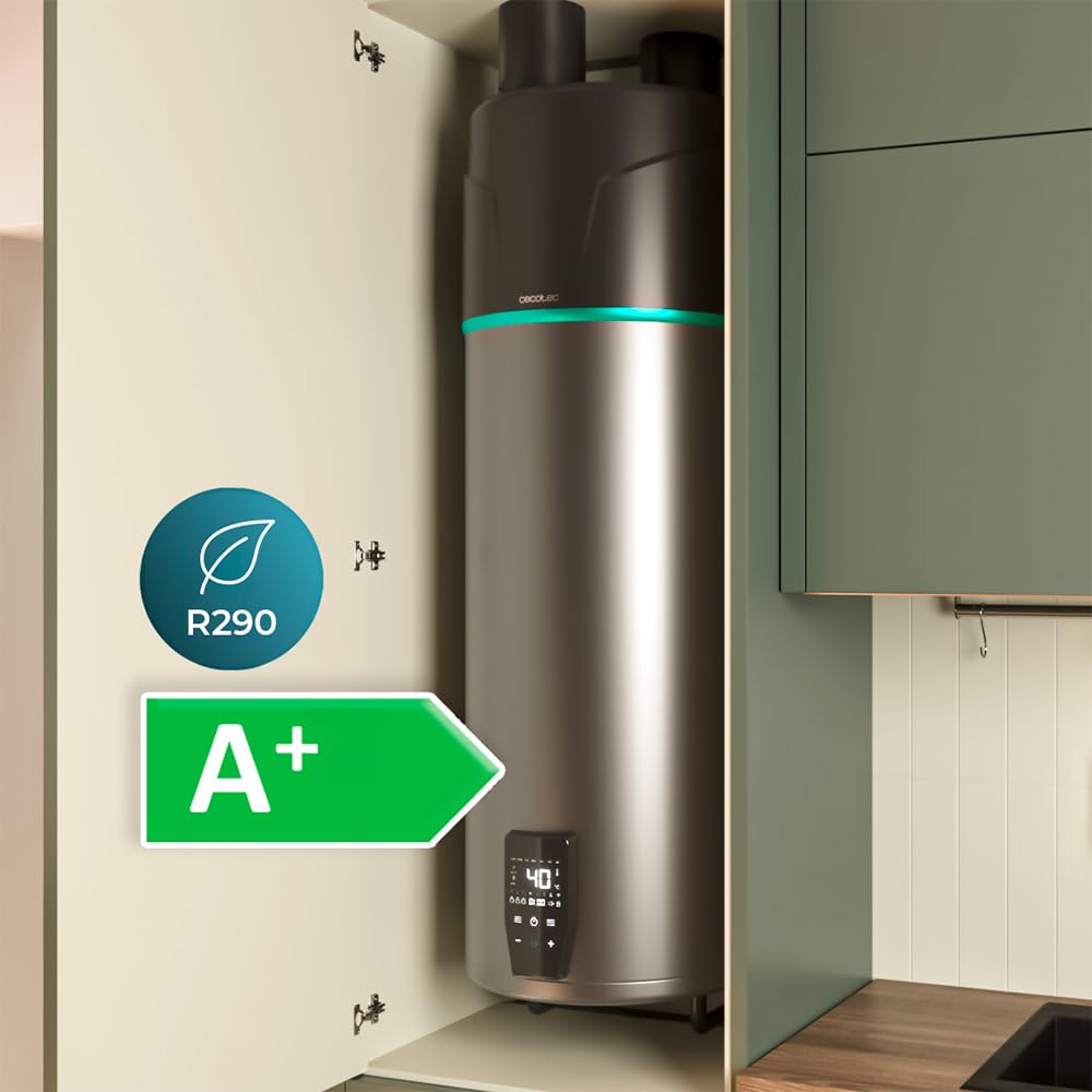 Cecotec Thermo avec Aerotermie de 120L, Chauffe-eau AeroThermal 120 Water Connected. Énergie Sostenible, Bas Consommation, Écran Tactile, Contrôle par APP, R290, Température jusqu’à 75ºC
