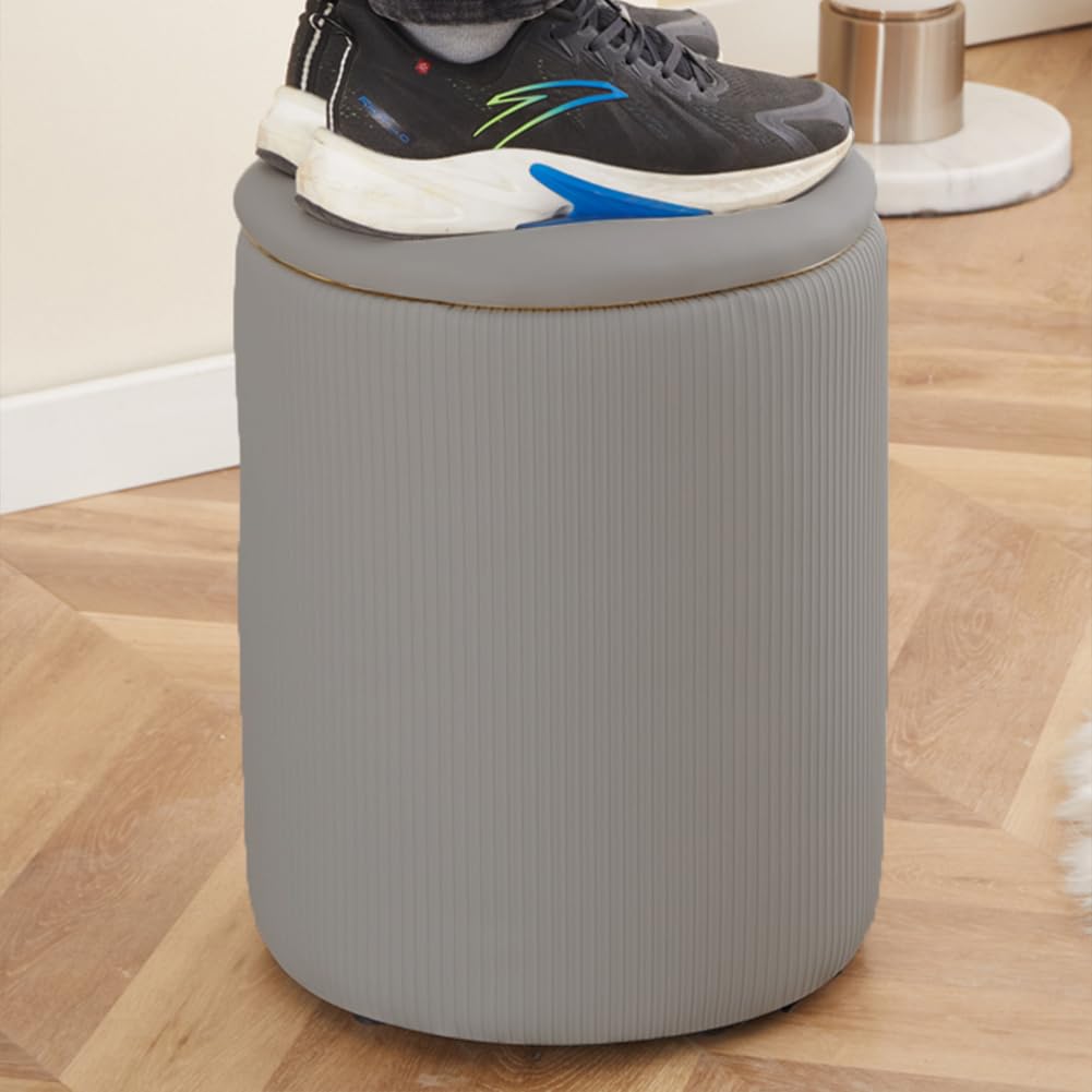 Shally Dogan Pouf Sgabello Contenitore con Rivestimento in Ecopelle Tramato, Poggiapiedi Sedia con Seduta Imbottita per Arredamento Interno, Cucina, Soggiorno, Salotto, Camera da Letto (Grigio)