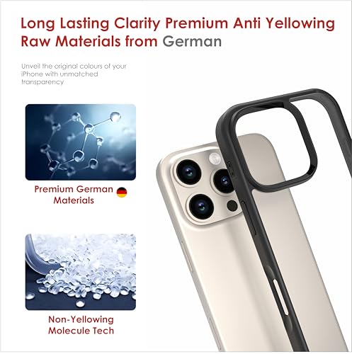 Image of TPU+PC For iPhone Case 16 Pro Max, [Anti-Yellowing Technology] [Military Grade Drop Protection] Shockproof Case Slim Hybrid Phone Case For iPhone 16 Pro Max- Carbon Black
