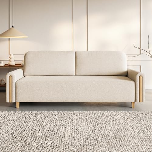 MOTIVENA Notti 3 Sitzer Sofa mit Bettfunktion, Schlafsofa 235 cm Breit, Klappsofa mit Schlaffunktion, Schlafsofa mit Bettkasten, Bettsofa mit Schlaffunktion, Boucle Sofa Beige (Creme) – Bild 4