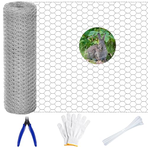 Malla Conejera Alambre Hexagonal Galvanizada 40cm x 6m Mallas Para Gallinero para bricolaje y decoración del hogar, con Mini Alicates de Corte y 1 Par de Guantes